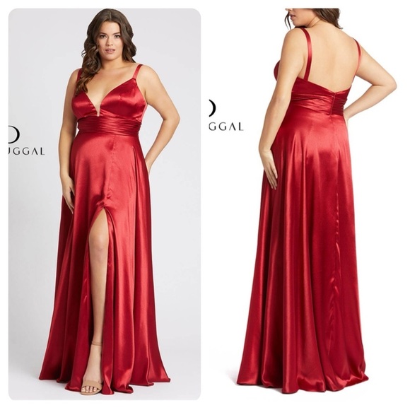 NWT NEW MAC DUGGAL Red Satin Formal Dress Size 18W 49044F - Picture 1 of 7